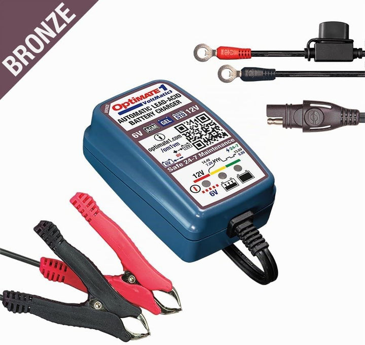 TecMate Optimate 1 VoltMatic, TM-400a, 4-stufiges 6V / 12V 0.6A Batterieladegerät und -wartung