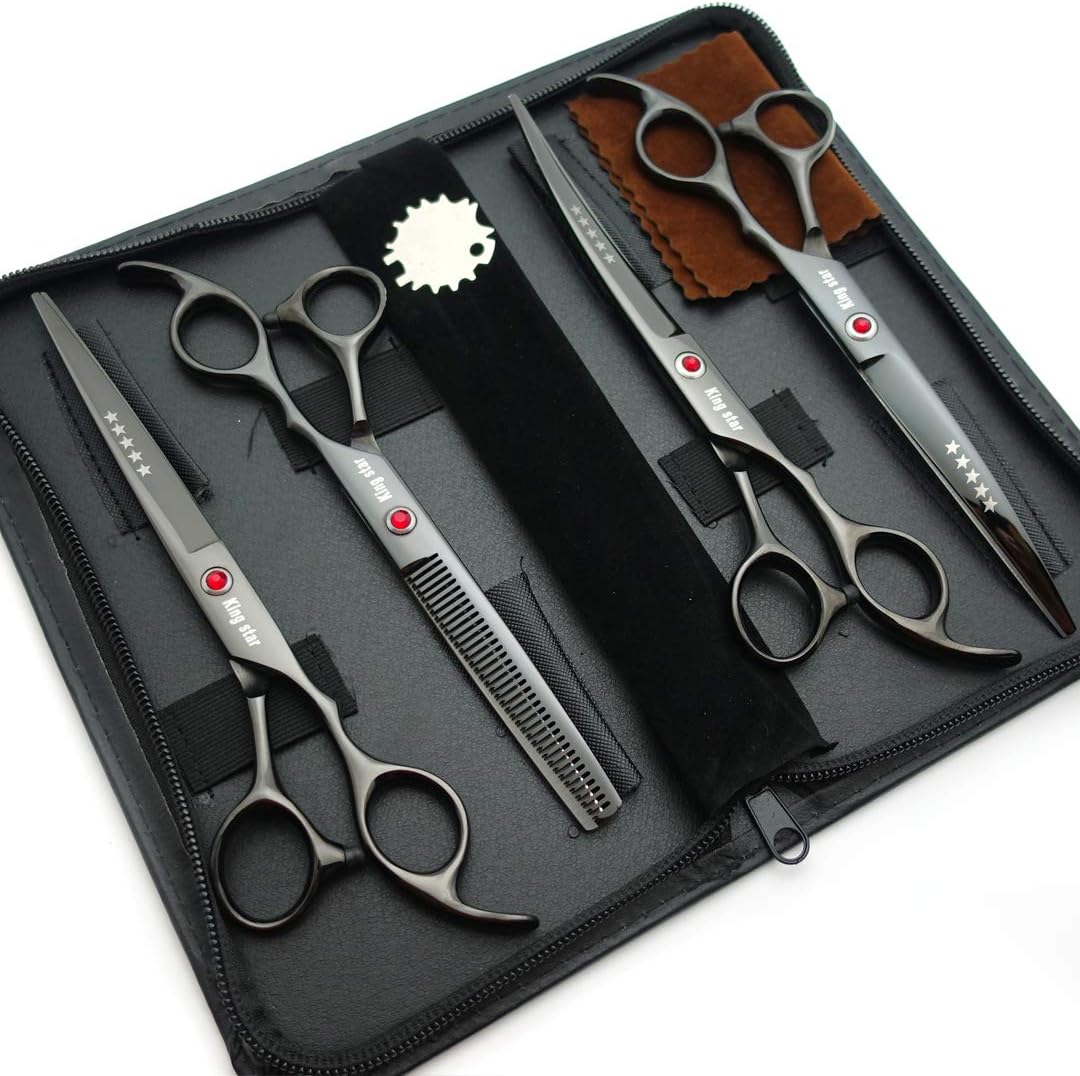 7.0in Titanium Black Professional Pet Grooming Scissors Set,Straight &amp; Thinning &amp; Curved Scissors 4p
