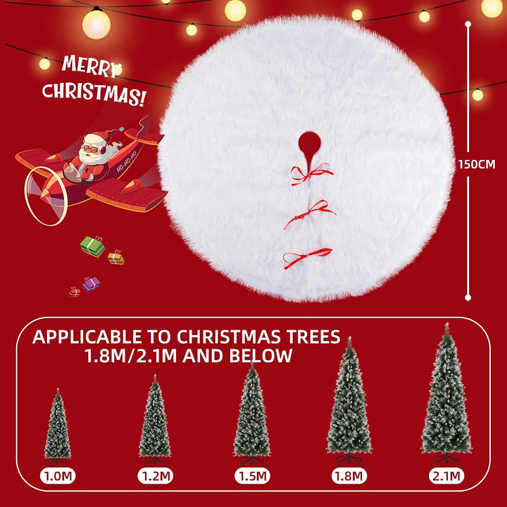 SALCAR Weihnachtsbaum Decke Weiss, 150cm Weihnachtsbaum Rock Plüsch Gross Weihnachtsbaumdecke Rund,