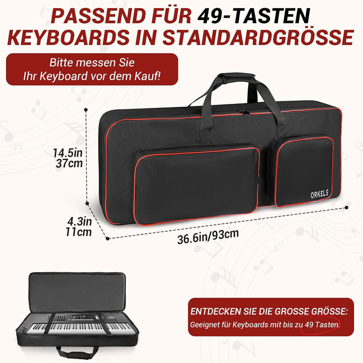 SUNDOY Keyboardtasche 49 Tasten für E-Piano, Gepolsterte Gig Bag aus 600D Oxford, Wasserdicht, mit R