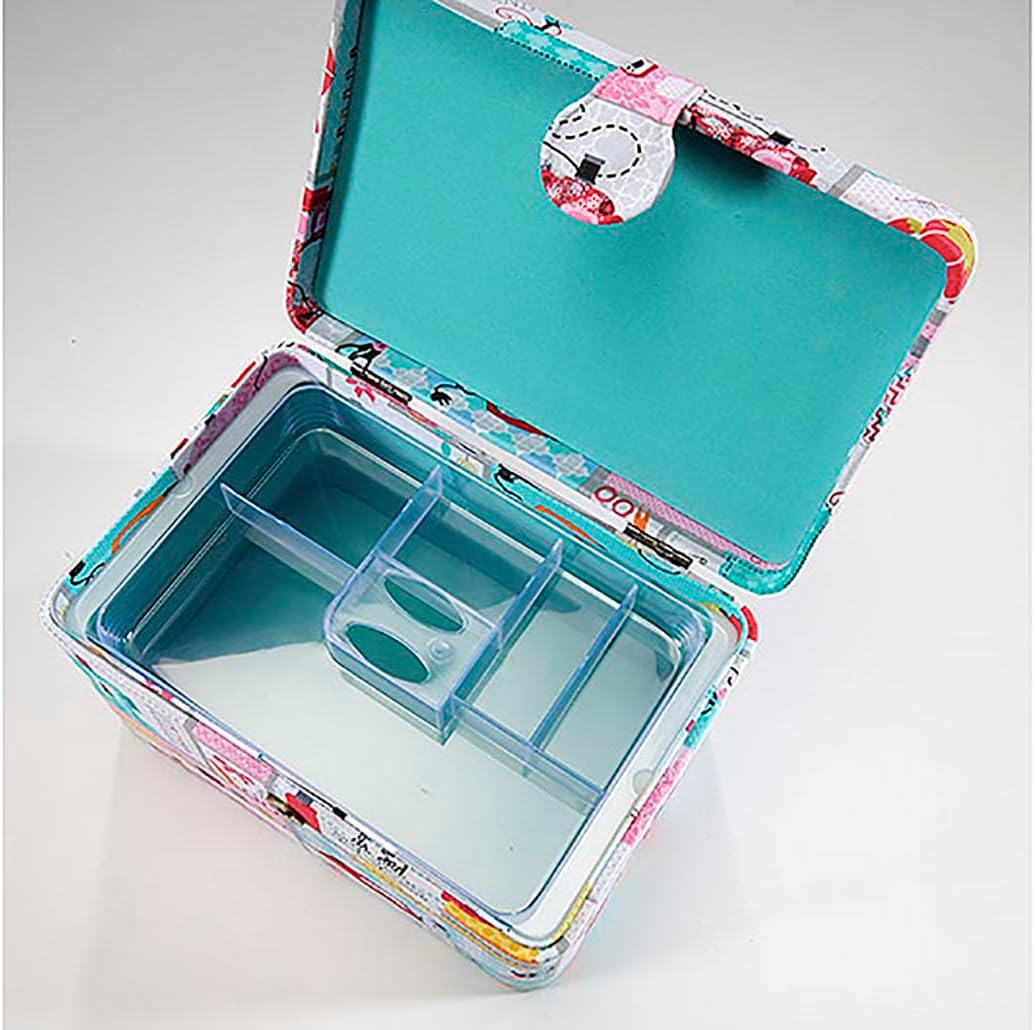 Kobolo Nähkästchen Nähkorb Nähkörbchen Nähkasten - Textil - pink mint bunt - 25x17x18 cm