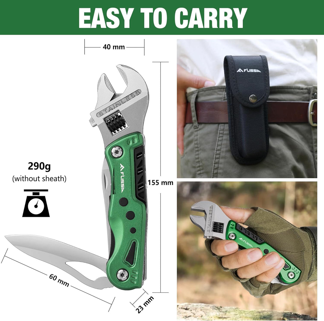 FLISSA 13 in 1 Multitool Schraubenschlüssel, Verstellbarer Multifunktionsschlüssel mit Messer, Campi