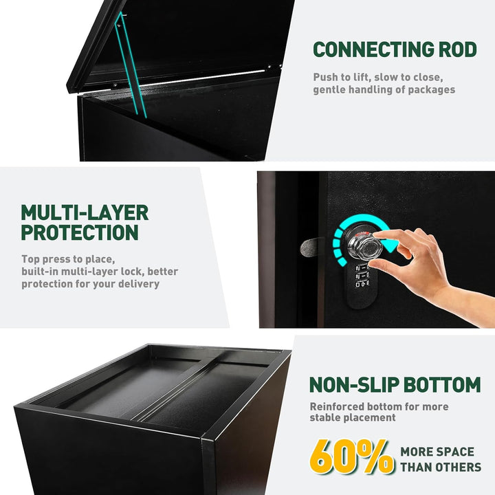 Briefkasten Paketbox für Aussen, Paketbriefkasten mit Zahlenschloss, Automobilstahl Pulverbeschichte