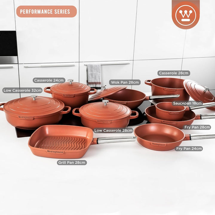 Westinghouse PERFORMANCE SERIES Wok Pfanne mit Deckel, Beschichtete Pfanne 28 cm mit Edelstahl-Griff