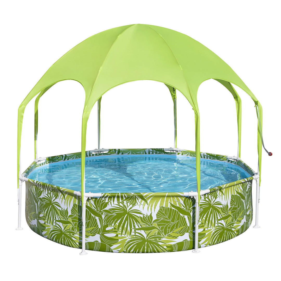 Bestway Steel Pro UV Careful Frame Pool, 244 x 51 cm, Splash-in-Shade, mit Sonnenschutzdach, ohne Pu