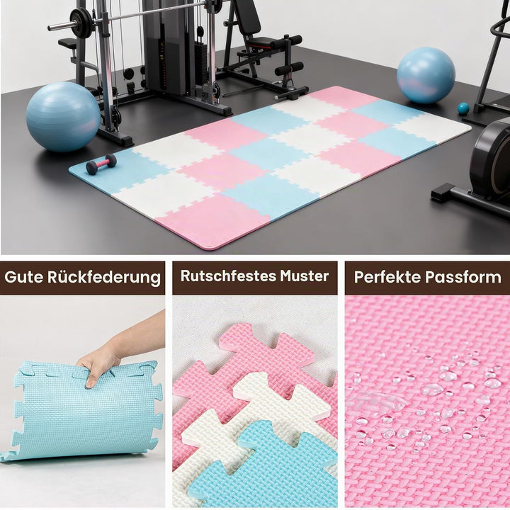 18 Pieces (30x 30cm) Zusammensteckbare Bodenmatten | Schutz-Bodenmatten | Puzzlematten | Weiche Scha