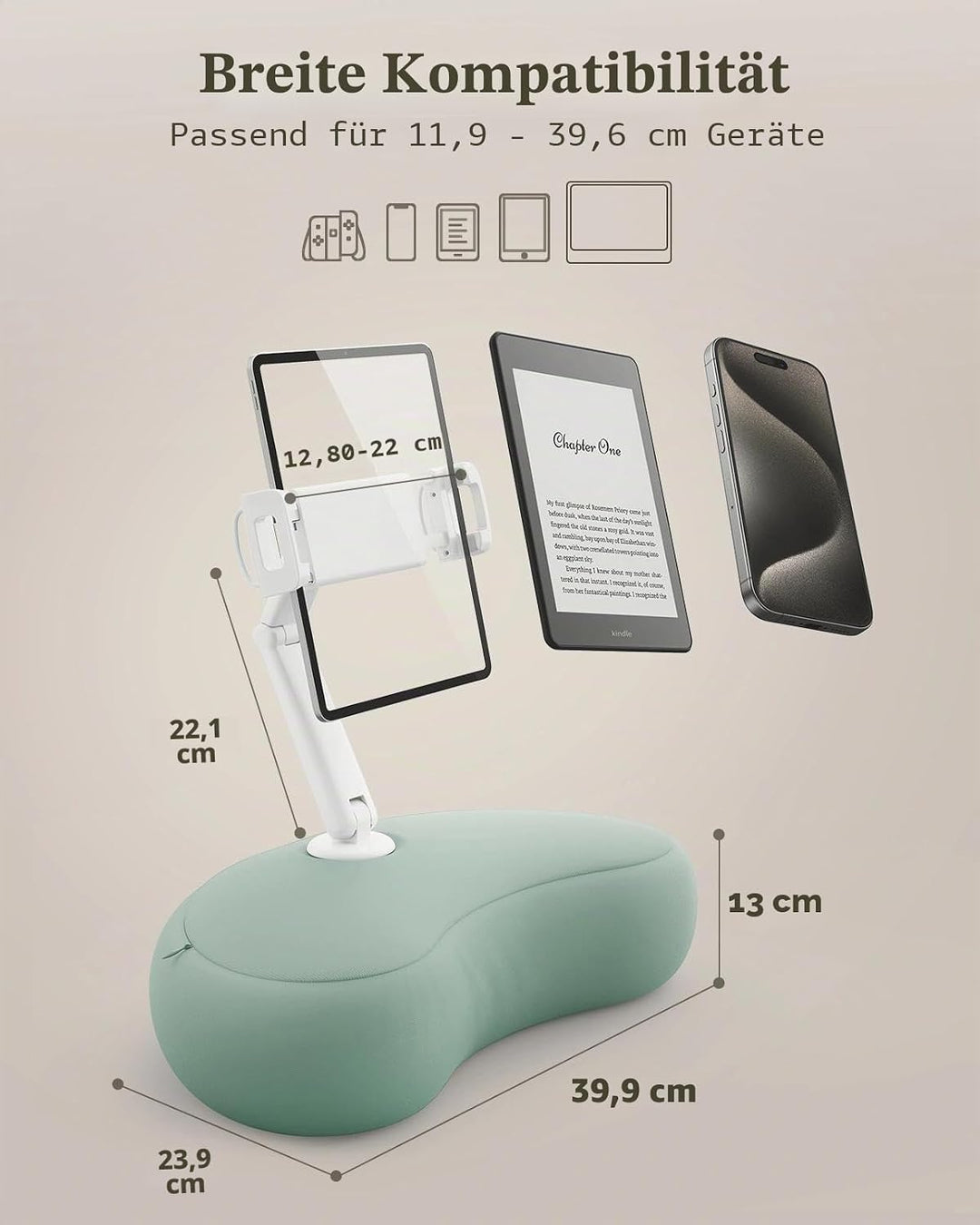 Tablet Kissen Halter, 360° Verstellbarer ipad Halterung Bett mit flexiblem doppelachsigem Arm, Table