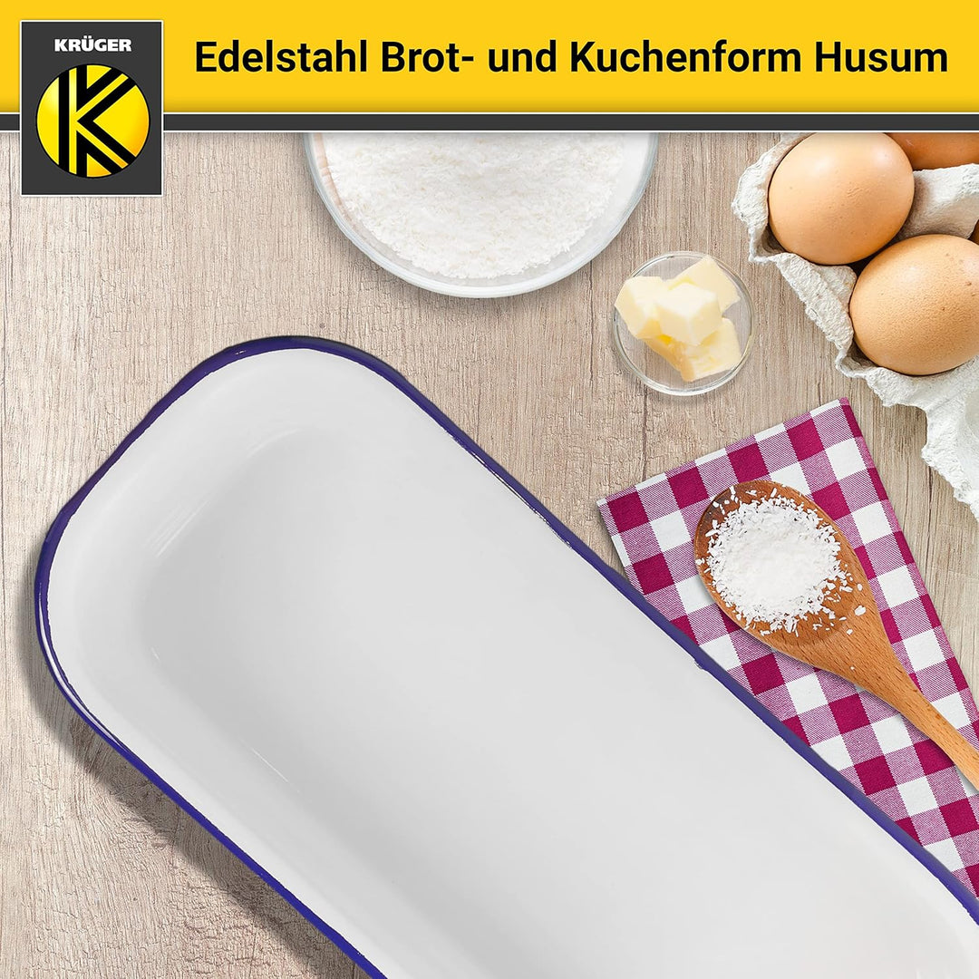 Krüger Emaille-Brot- und Kuchenform Husum - 32 x 14 x 6,5 cm - schnitt- & kratzfeste Backform - indu