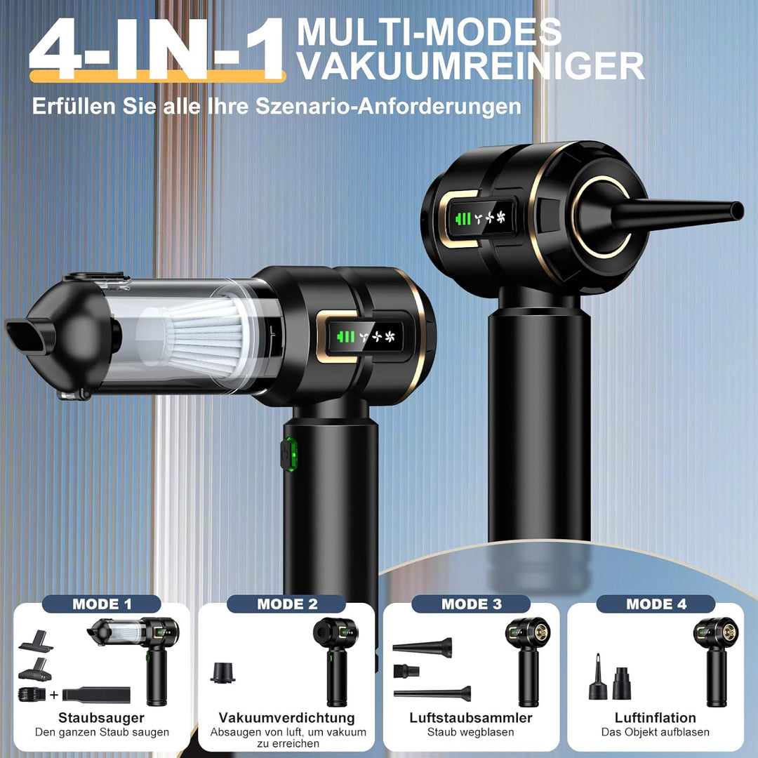 Handstaubsauger Akku 4-in-1 mit LCD Display, Auto Staubsauger Stark 25000PA Kabellos, 3-Stufen 22000