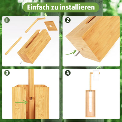 Rainsworth Toilettenpapierhalter Stehend Bambus mit Aufbewahrung für 4 Rollen, 2-in-1 Holz Klopapier