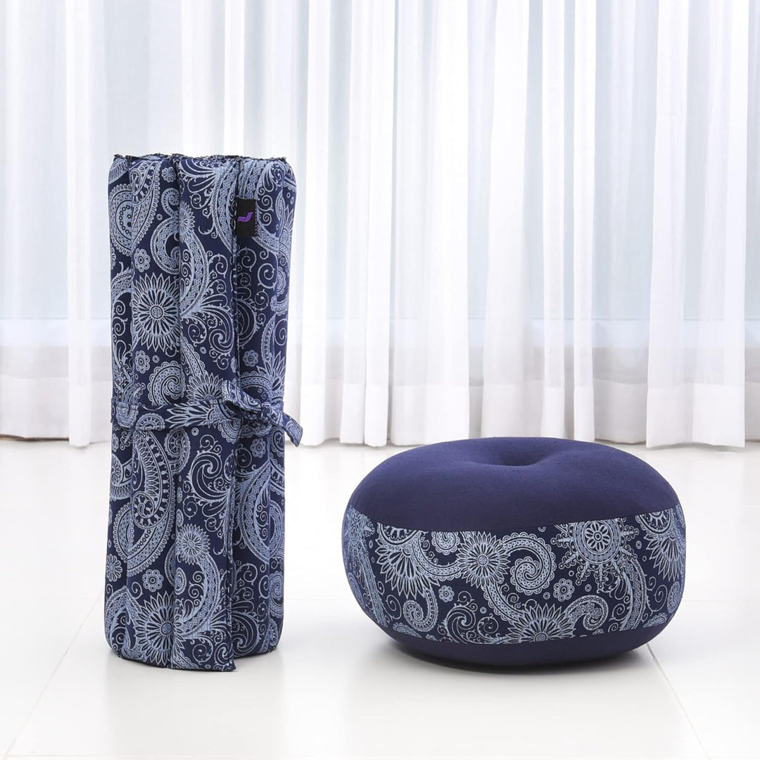 Leewadee Meditationsset Yogaset aus Meditationskissen Zafu und Kleiner rollbarer Sitzmatte Zabuton Ö