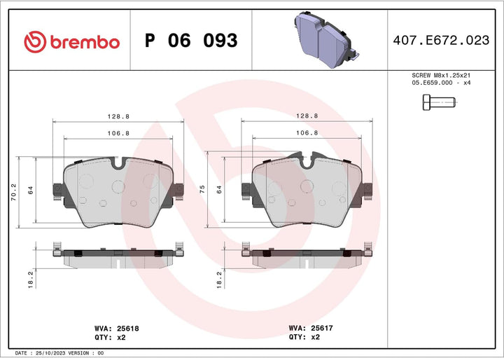 BREMBO P 06 093 Bremsbeläge