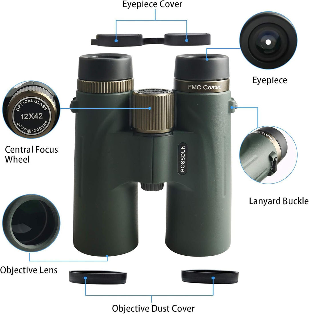 Fernglas,12x42 Hd Feldstecher Ferngläser,wasserdichtes Hochleistungsfernglas Mit Nachtsicht Bei Schl