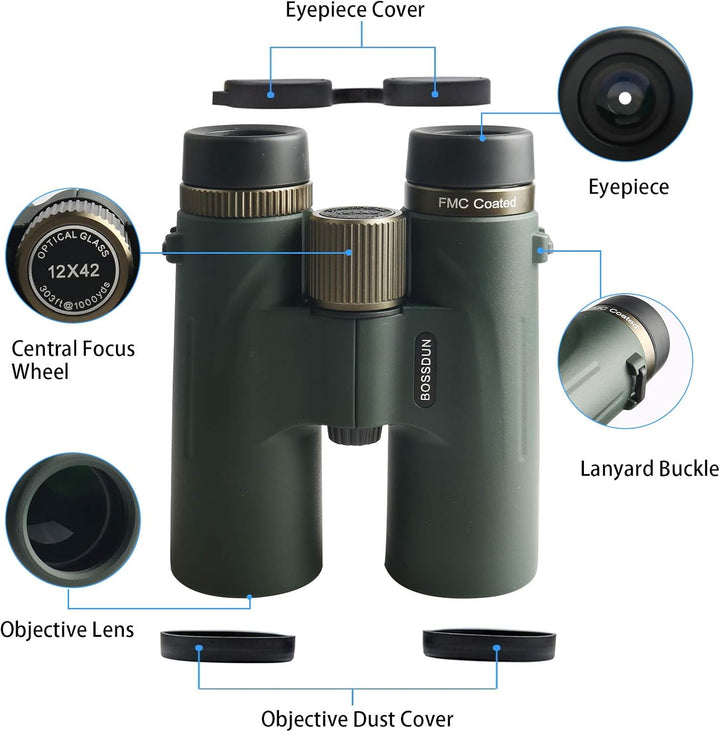 Fernglas,12x42 Hd Feldstecher Ferngläser,wasserdichtes Hochleistungsfernglas Mit Nachtsicht Bei Schl