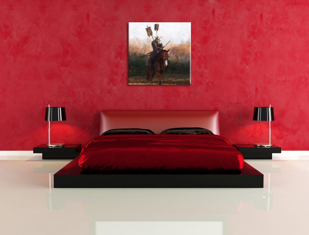 Pixxprint Samurai Krieger auf einem Pferd als Leinwandbild/Grösse: 70x70 cm/Wandbild/Kunstdruck/fert