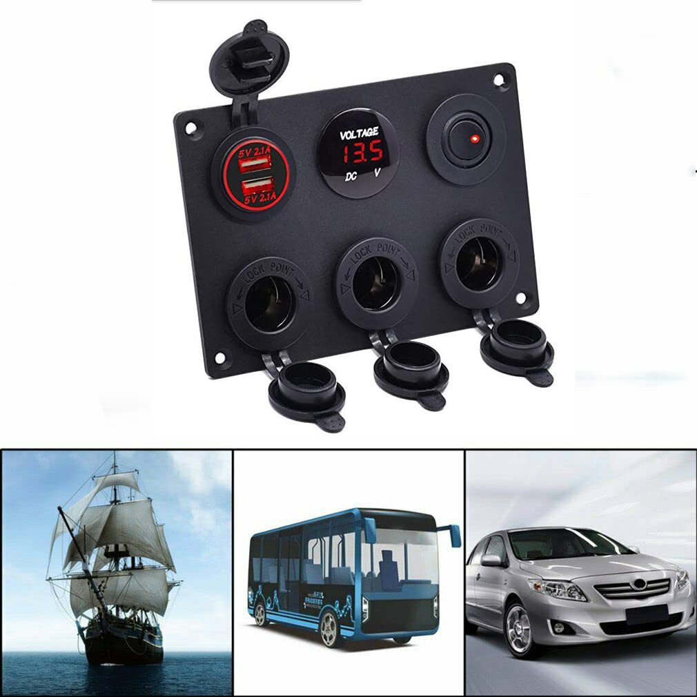 TOTMOX 12V/24V Auto-Bedienfeld mit Dual-USB-Ladegerät, Zigarettenanzünder, Schaltbedienfeld für Auto