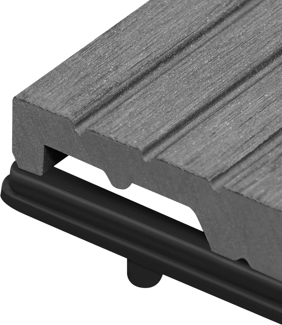 WOLTU WPC Fliese, Terrassenfliesen Holz-Optik, Bodenbelag mit Klicksystem, 30 x 60 cm, Hellgrau (12