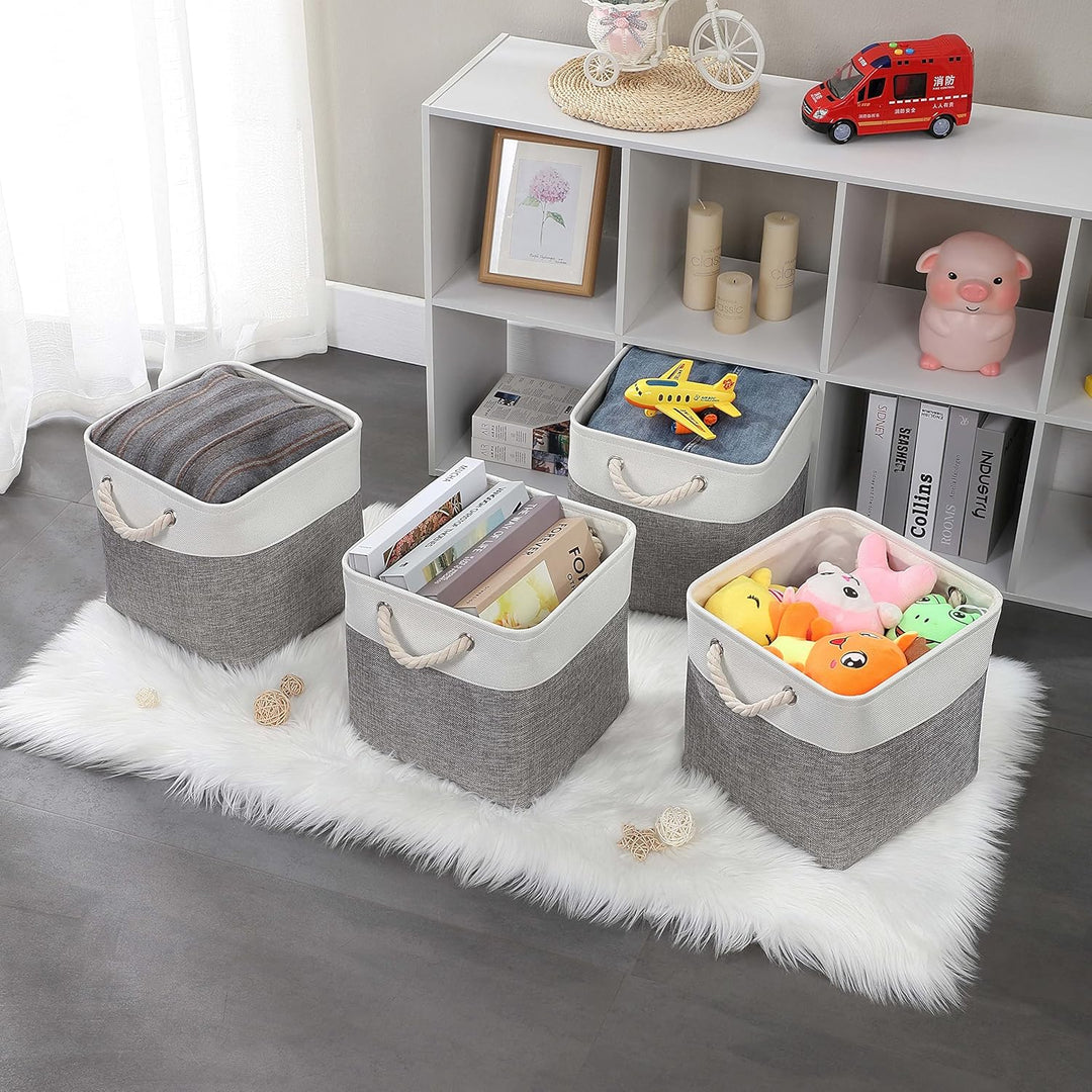 Mangata Stoff Aufbewahrungsbox 25x25x25 cm Faltbar Grau Weiss 4er Pack Grau, Weiss 25cm/ 4Pcs, Grau,