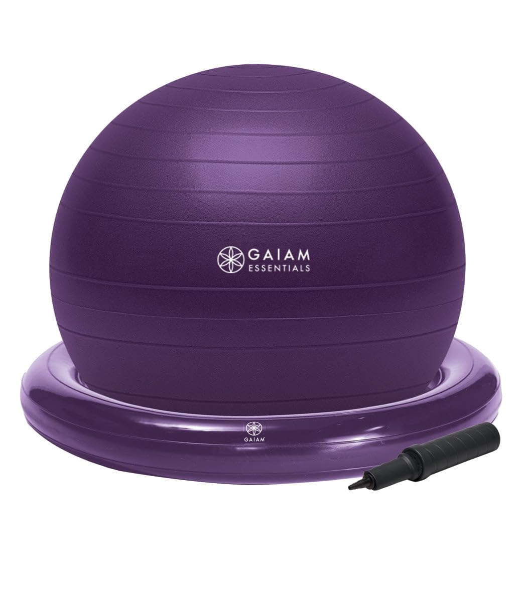 Gaiam Essentials Balance Ball & Base Kit, 65 cm Yoga Ball Stuhl, Gymnastikball mit aufblasbarem Ring
