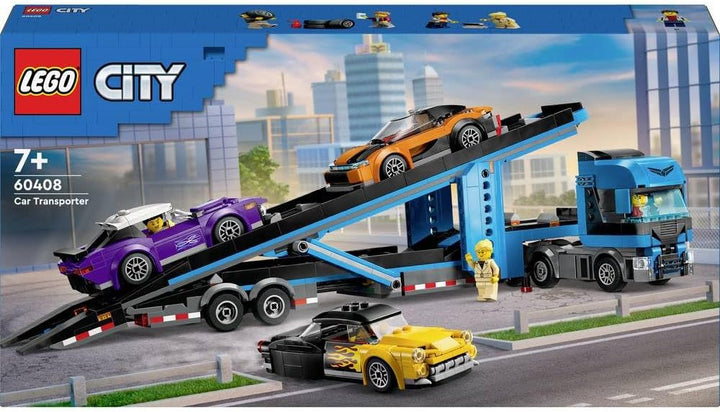 LEGO City Autotransporter mit Sportwagen, Set mit 4 Spielzeugautos für Jungen und Mädchen ab 7 Jahre