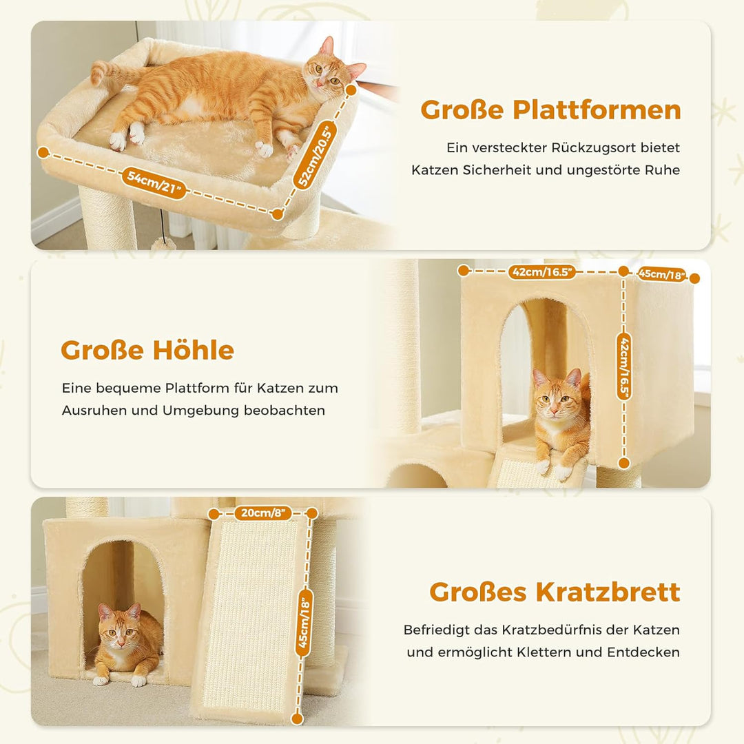 PAWZ Road Grosser Kratzbaum, 11 cm Dicke Stämme mit extrem grosser Doppelhöhle, vollständig mit Fisa