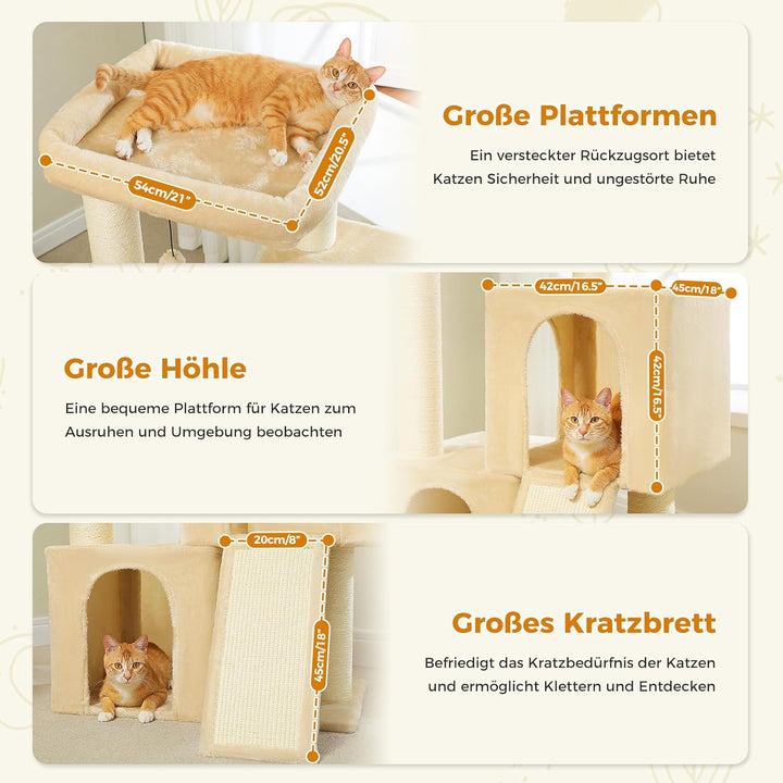 PAWZ Road Grosser Kratzbaum, 11 cm Dicke Stämme mit extrem grosser Doppelhöhle, vollständig mit Fisa
