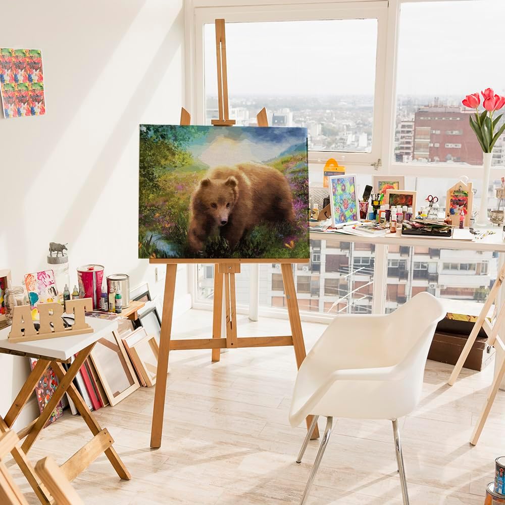 Artnapi Malen nach Zahlen Erwachsene mit Rahmen | DIY Handgemalt | Bär im Garten der Morgenröte| Kit