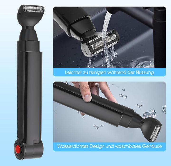 Rückenrasierer für Männer, Körpertrimmer Elektrischer mit 2 abnehmbare Scherköpfe & Ergonomischer Ar