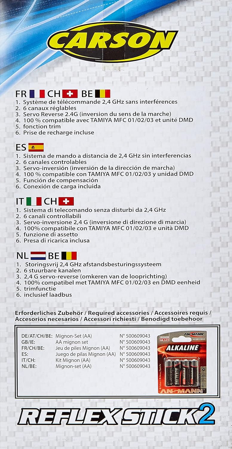 Carson 500501006 FS Reflex Stick II 2.4 GHz – 6-Kanal-Fernsteueranlage, Fernbedienung mit Empfänger