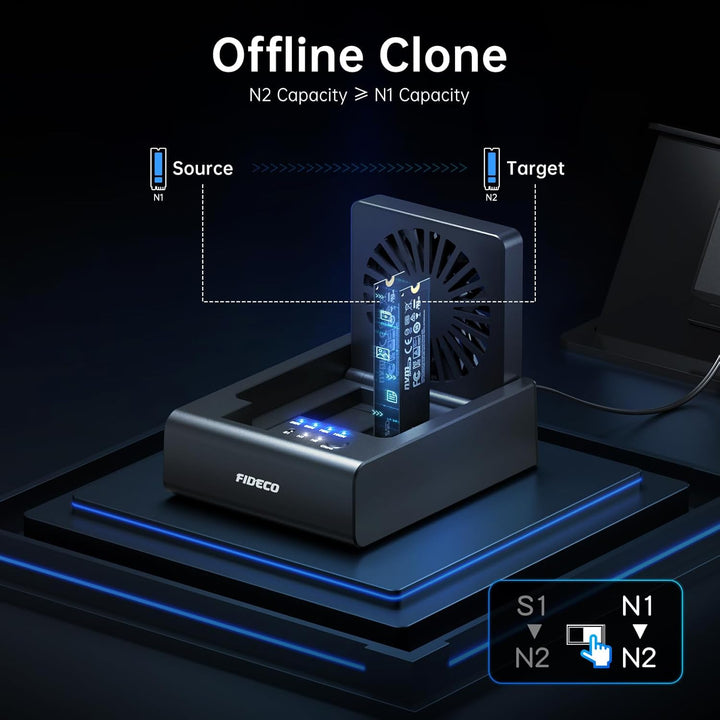 FIDECO HDD/M.2 NVMe SSD Cloner Docking Station, USB 3.2 Gen 2 (10 Gbit/s), 3-Bay Festplatten-Cloner-