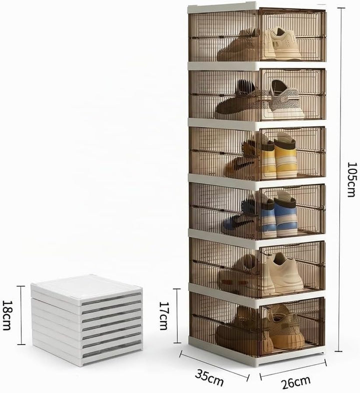 Schuhboxen Stapelbar, 12 Ebenen, Transparent, Faltbar, Dickem Kunststoff, für Sneaker bis Grösse 46,