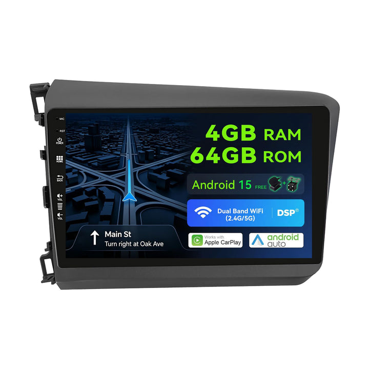 Android 12 IPS Autoradio Passt für Honda Civic (2012-2015) - 4G+64G - Eingebaut DSP/Carplay/Android