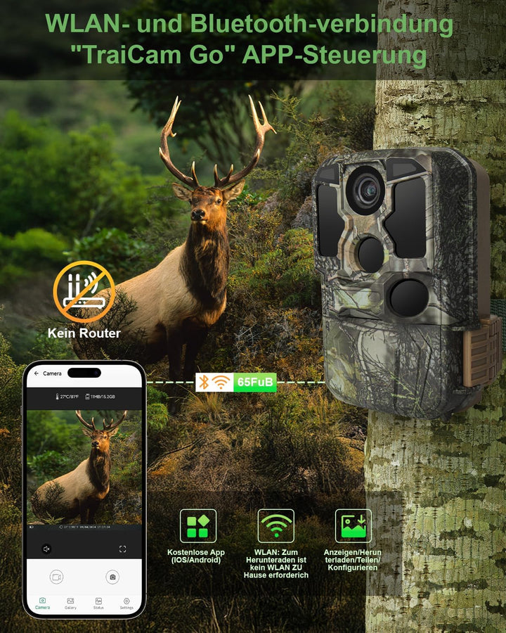 KJK 4K 84MP Wildkamera mit Handyübertragung APP, WLAN Bluetooth Wildkamera mit Bewegungsmelder Nacht