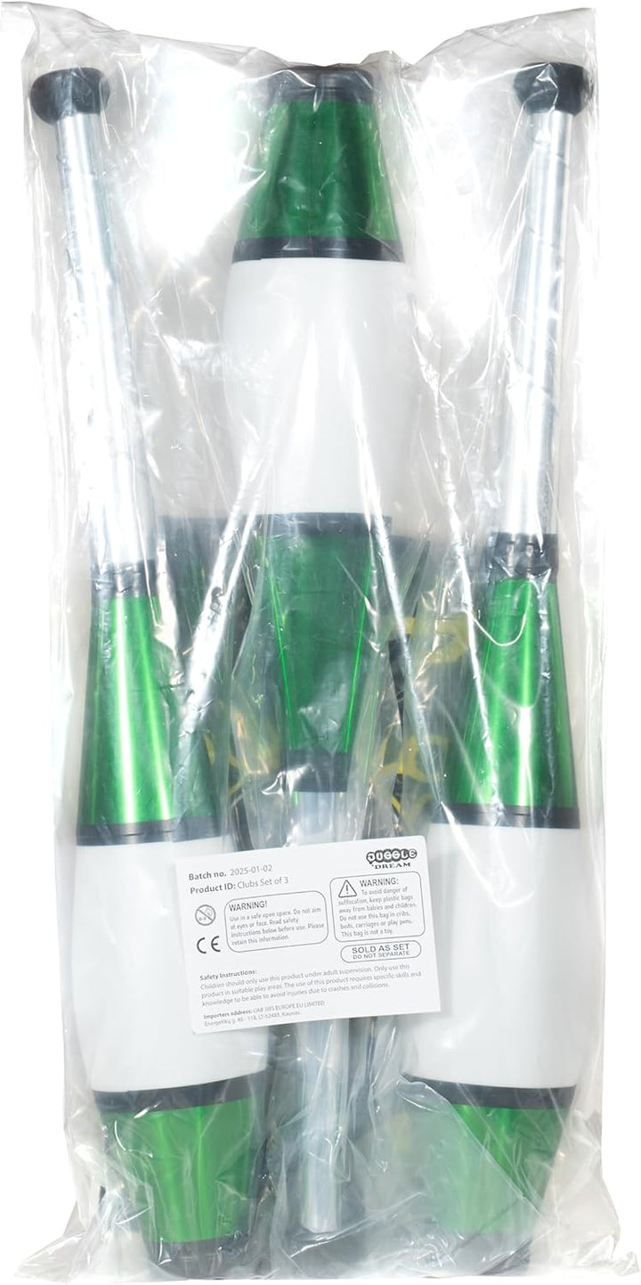Juggle Dream Euro PRO Jonglierkeulen 3er-Set (Grun) Jonglier Keulen Training Set + Flames N Games Re