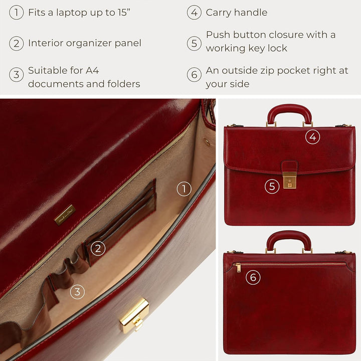 Time Resistance Leder Aktentasche - Leder Tasche Handgefertigt in Italien - Arbeitstasche mit Schult