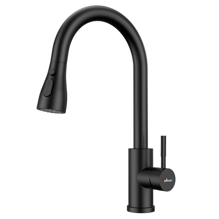 APPASO Wasserhahn Küche Schwarz, Hochdruck Küchenarmatur Ausziehbar, Mischbatterie mit 3 Strahlarten