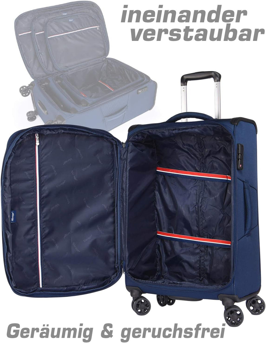 ABISTAB Verage Toledo Weichgepäck 4 Doppelrolle grosser Koffer Trolley L-83cm 96-115 L erweiterbar,