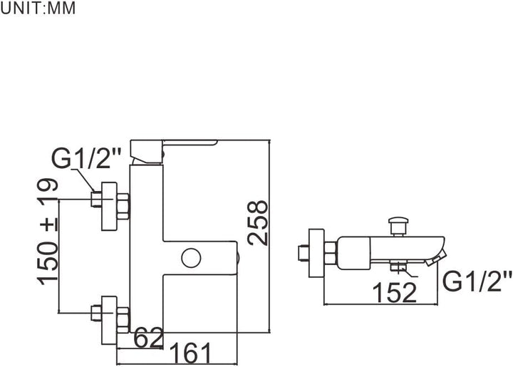 Ibergrif M13001 Gold, Eckig Badewannenarmatur Set, Wannenbatterie mit Duschkopf, Duschkopfhalter, un