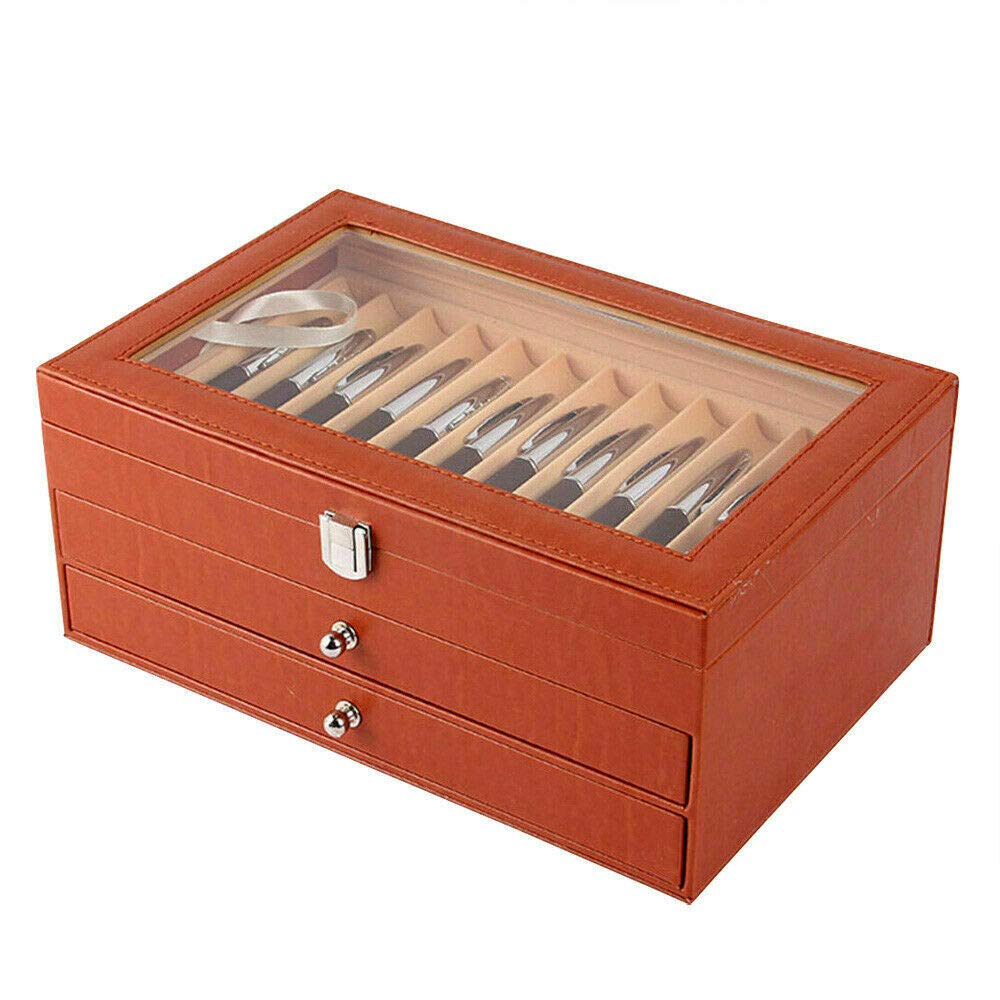 Futchoy Stiftebox Stifteköcher aus Leder 3-lagige Stifthalterbox Holzvitrinenhalter Füllfederhalter