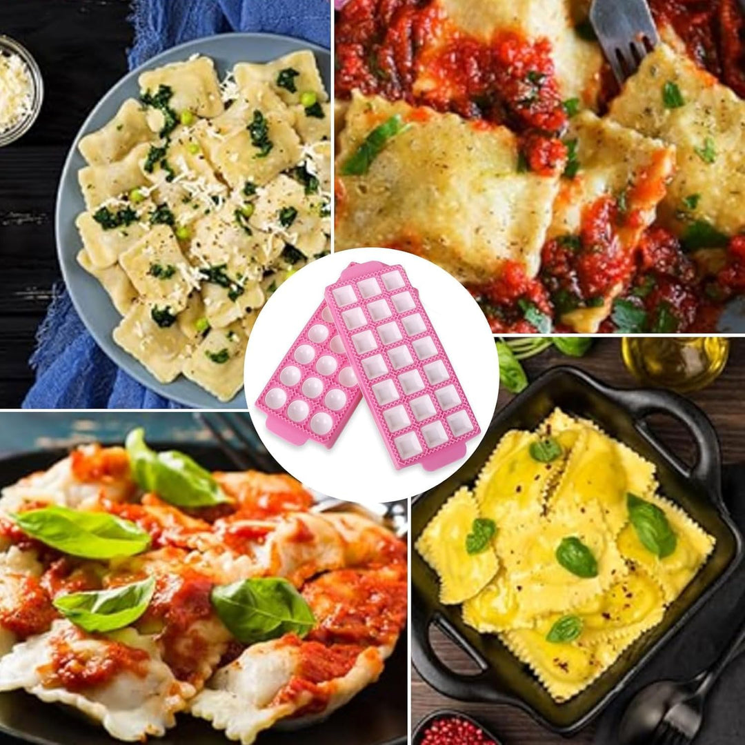 Form Ravioli, 2 Stück, quadratisch und rund, 21 Plätze, Gelb | Kunststoff, wiederverwendbar, leicht