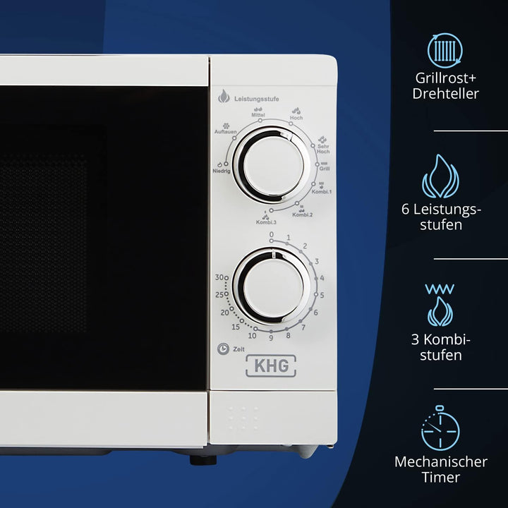 KHG Mikrowelle MW-20.1GW mit Grill 20l aus Metall in weiss, 6 Leistungsstufen und 3 Kombinationsstuf