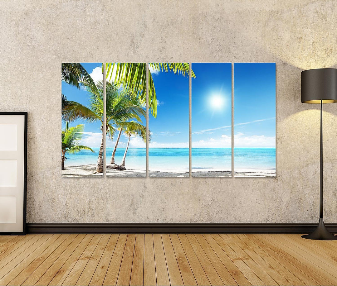 islandburner Bild auf Leinwand Karibisches Meer Strand Unter Palmen Bilder Wandbilder Poster Leinwan