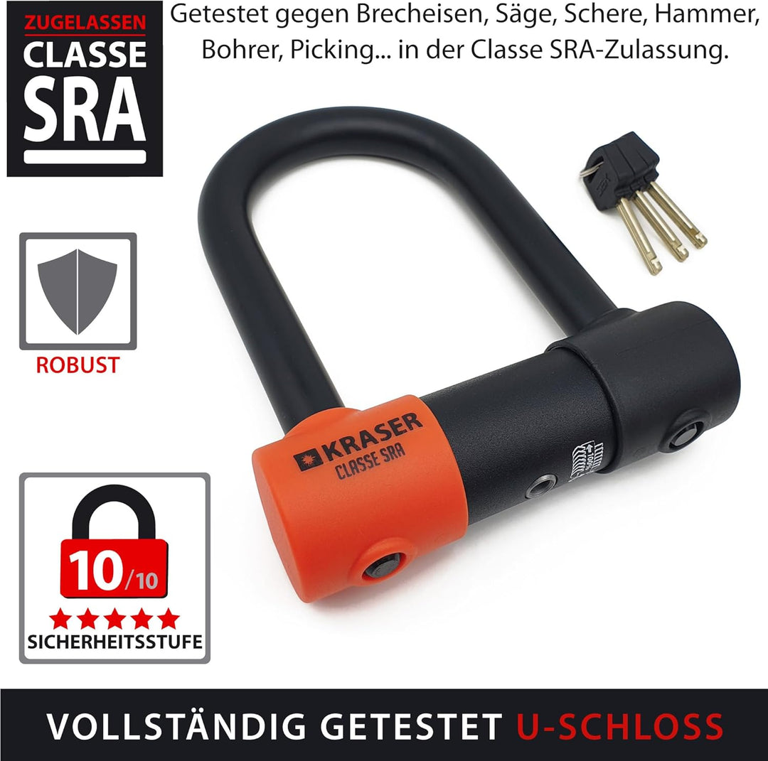 KRASER KR85S Anti-Diebstahl Motorrad Fahrradschloss Bügelschloss Vorhängeschloss U Homologiert SRA-S
