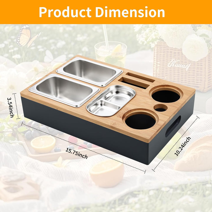 Couchbar Snackbox Grau Mit Snackschalen Aus Edelstahl Sofa Tablett Geeignet für Wohnzimmer, Sofa, Ga