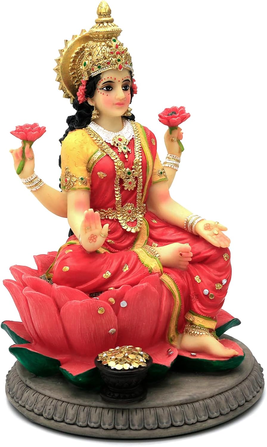 alikiki Indische Geschenk Göttin Laxmi Statue – 22,6 cm H Hindu-Idol Lakshmi Skulptur Diwali Geschen