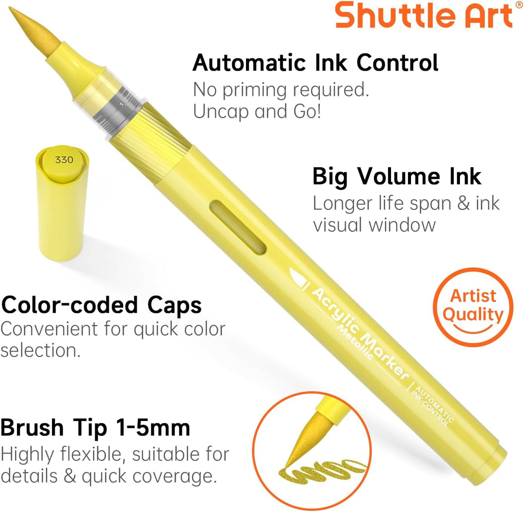 Shuttle Art 24 Metallic Acrylstifte für Steine wasserfest, Steine bemalen Stifte Set mit automatisch