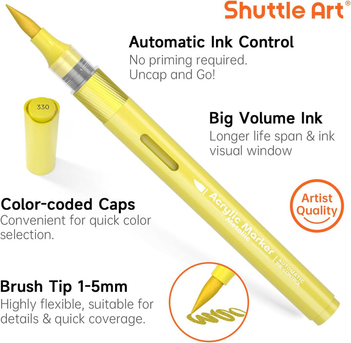 Shuttle Art 24 Metallic Acrylstifte für Steine wasserfest, Steine bemalen Stifte Set mit automatisch