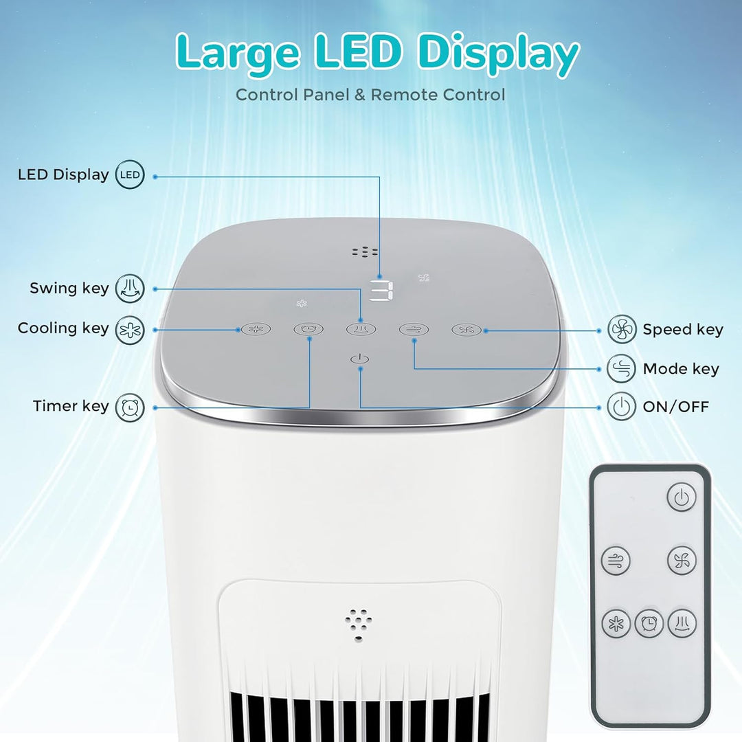 LIFERUN Turmventilator 97cm mit Wasserkühlung Fernbedienung Luftkühler 3-Geschwindigkeiten-4-Modi Ve