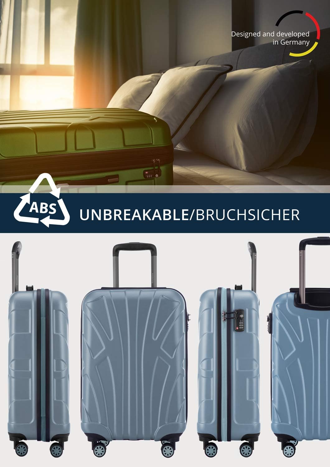 suitline Handgepäck Hartschalen-Koffer Koffer Trolley Rollkoffer Reisekoffer, TSA, 55 cm, ca. 34 Lit