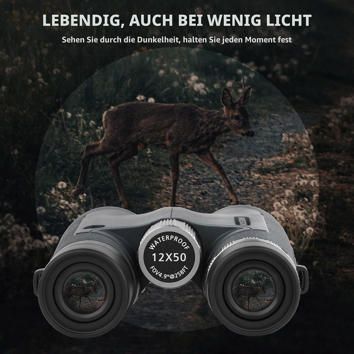 12x50 HD-Optik-Fernglas für Erwachsene, professionelles wasserdichtes Fernglas mit BaK4-Prismen und